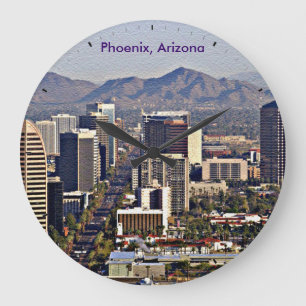 Blick auf die Innenstadt von Phoenix, Arizona Große Wanduhr