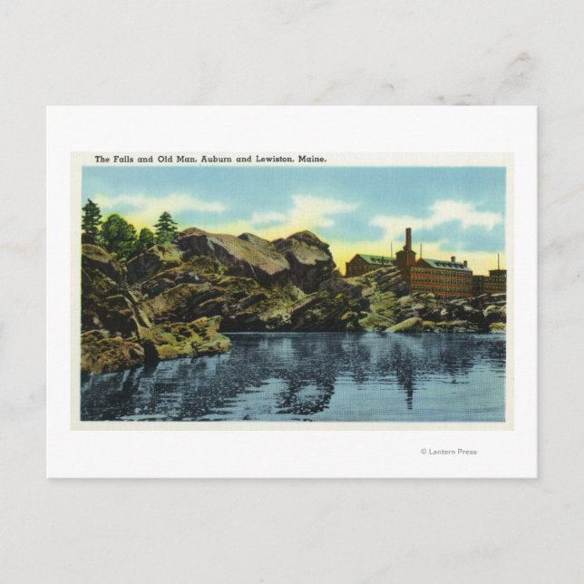 Blick auf die Wasserfälle und den alten Mann Postkarte (Vorderseite)