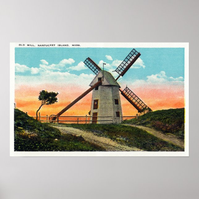 Blick auf eine alte Windmühle Poster (Vorne)