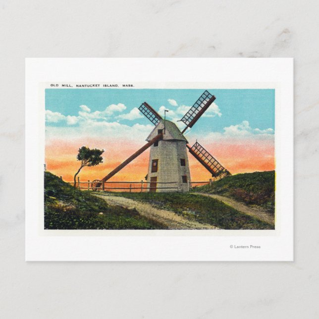 Blick auf eine alte Windmühle Postkarte (Vorderseite)