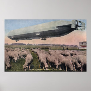 Blick auf einen Zeppelin Blimp über das Weideschaf Poster