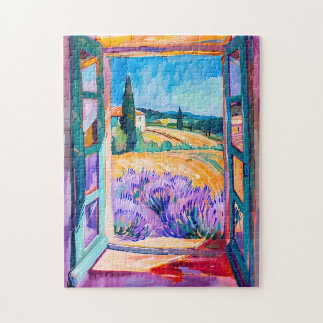 Blick auf Lavendelfelder im Sommer. Malerei Puzzle (Vertikal)