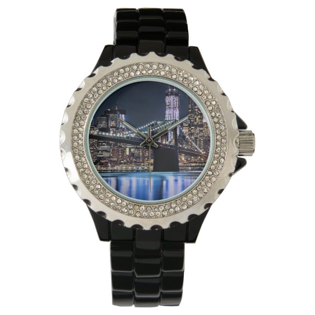 Blick auf New Yorks Brooklyn Bridge-Reflexion Armbanduhr (Vorderseite)