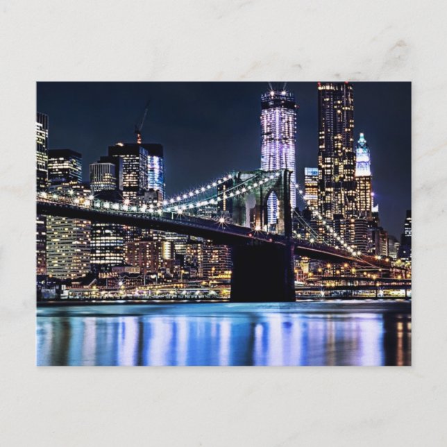Blick auf New Yorks Brooklyn Bridge-Reflexion Postkarte (Vorderseite)