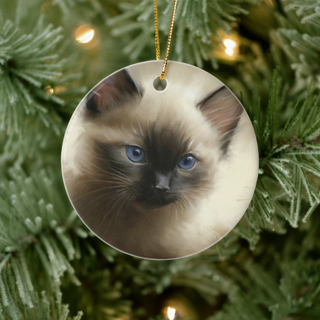 Blick auf Unschuld Siam Kitten Portrait Keramik Ornament (Baum)
