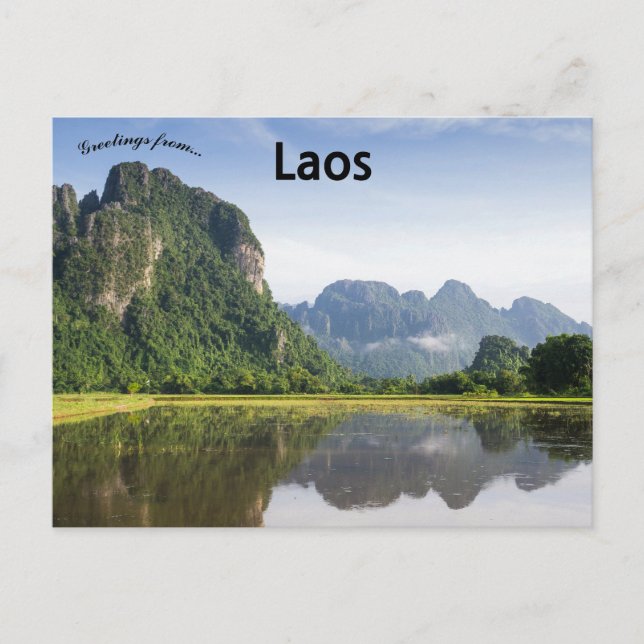 Blick auf Vang Vieng Laos Postkarte (Vorderseite)