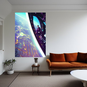 Blick hinunter auf den Planeten   AI Art Poster
