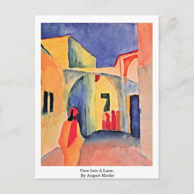 Blick in eine Bahn, mit August Macke Postkarte (Vorderseite)