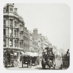 Blick nach Oxford Street, London (b/w Foto) Quadratischer Aufkleber