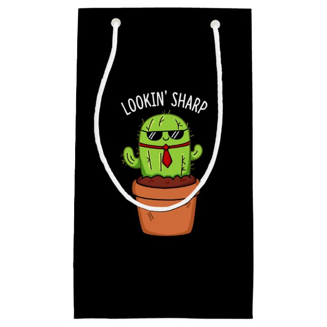 Blick Sharp Funny Cactus Pun Dark BG Kleine Geschenktüte (Vorderseite)