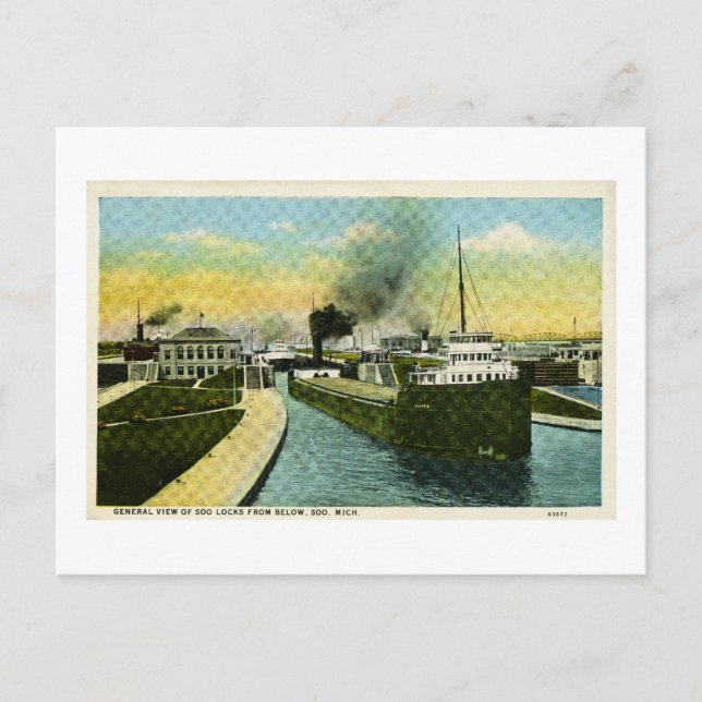 Blick unter dem Soo, Soo Locks, Michigan Postkarte (Vorderseite)