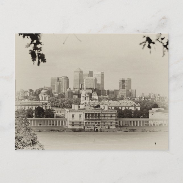 Blick von Canary Wharf aus Greenwich, London Postkarte (Vorderseite)