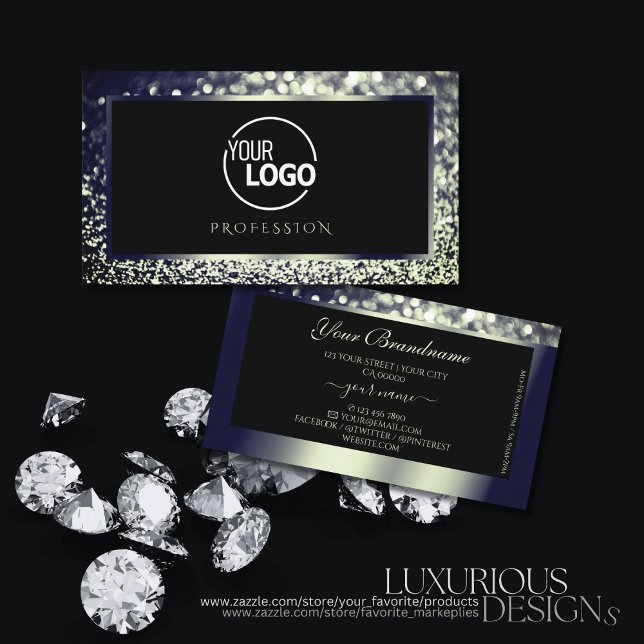 Blickfang Blue Silver Ombre Glitzer Logo Schwarz Visitenkarte (Von Creator hochgeladen)