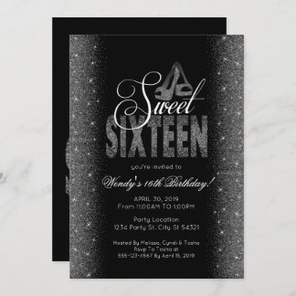 Blickfang Silberner Glitzer Süß 16 Party Einladung
