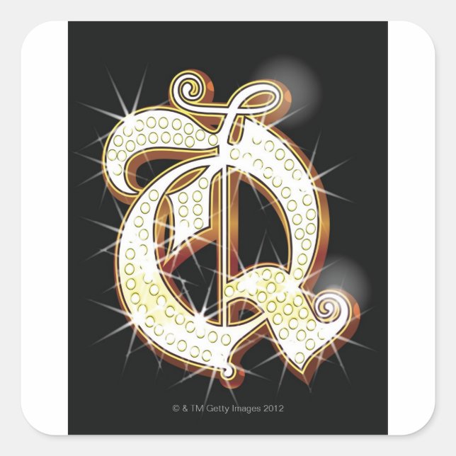 Blindalphabet Q Quadratischer Aufkleber (Vorderseite)