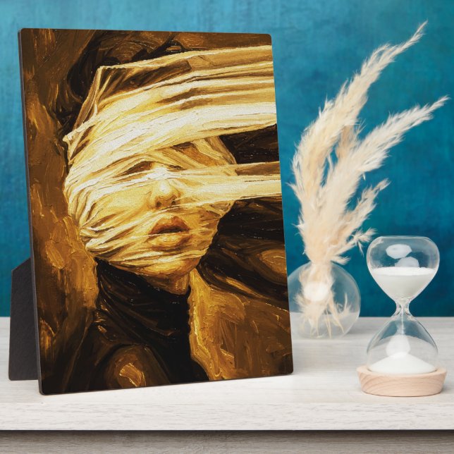 Blindfolded Woman – Surreal Oil Art Fotoplatte (Seite)