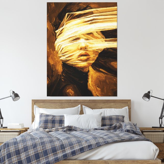 Blindfolded Woman – Surreal Oil Art Leinwanddruck (Insitu (Schlafzimmer))