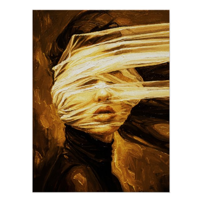 Blindfolded Woman – Surreal Oil Art Poster (Vorderseite)