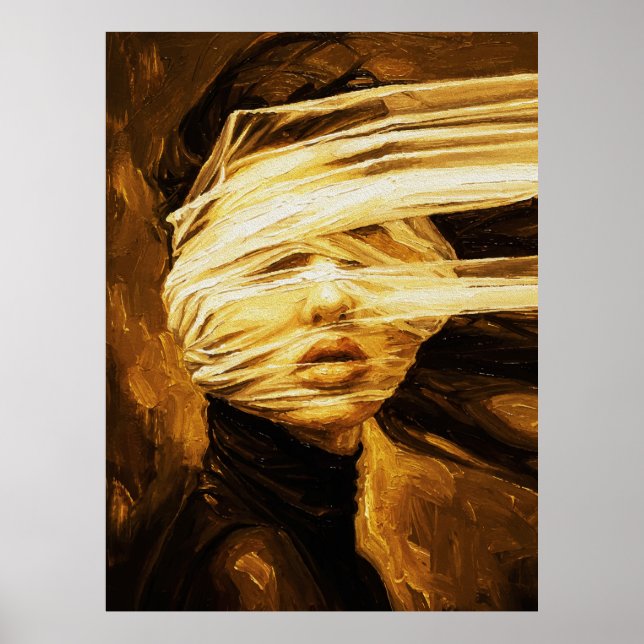 Blindfolded Woman – Surreal Oil Art Poster (Vorne)