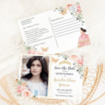 Blindpink Blütengoldquinceanera Save the Date Ankündigungspostkarte<br><div class="desc">c) Das glückliche Cat Studio</div>