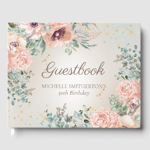 Blindpink Floral Gold Glitzer Geburtstag Gästebuch