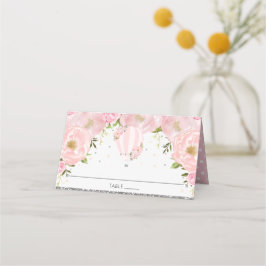 Blindpink Floral Hot Air Ballon Gastname Platzkarte