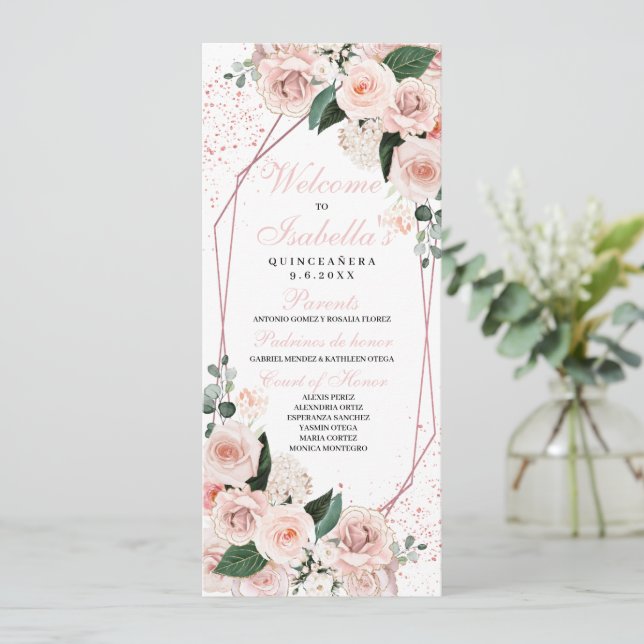 Blindpink Floral Quinceanera Programm (Stehend Vorderseite)