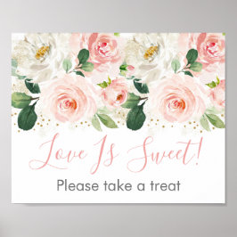 Blindpink Gold Floral Brautparty Leckerei Zeichen Poster