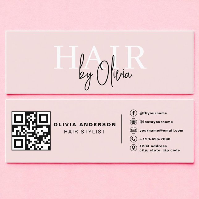 Blindpink QR Code Haarstylist Moderne Typografie Mini Visitenkarte (Von Creator hochgeladen)