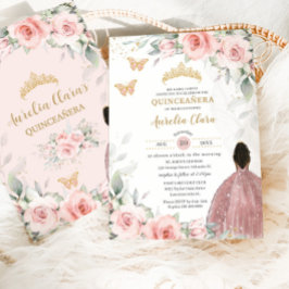 Blindpink Sage Blumenbraun Prinzessin Quinceañera Einladung