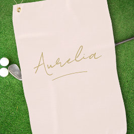 Blindpinken Modern Gold Script Monogram Name Golfhandtuch