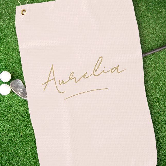 Blindpinken Modern Gold Script Monogram Name Golfhandtuch (Von Creator hochgeladen)