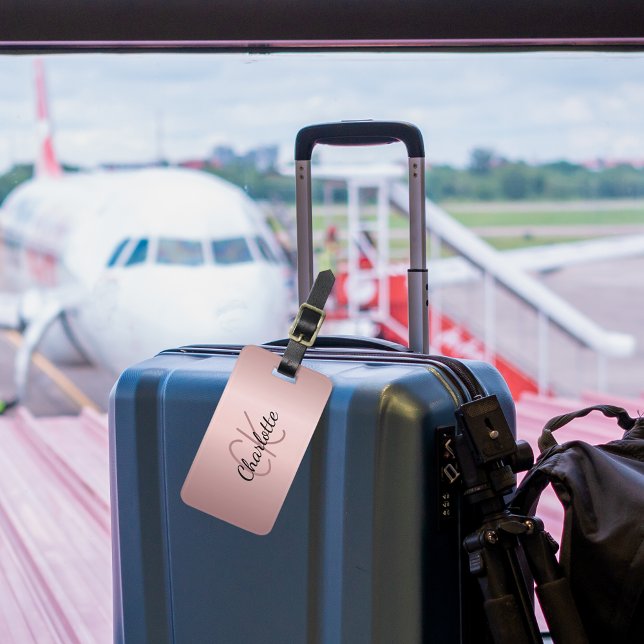 Blindrosa-benutzerdefinierte Monogrammnamenskripte Gepäckanhänger (Von Creator hochgeladen)