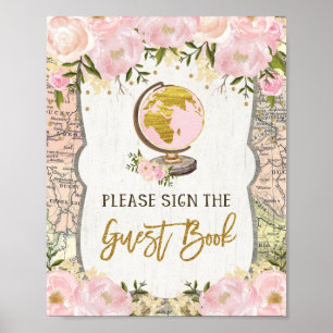 Blindrosa Floral Map Adventure Guest Book Sign Poster