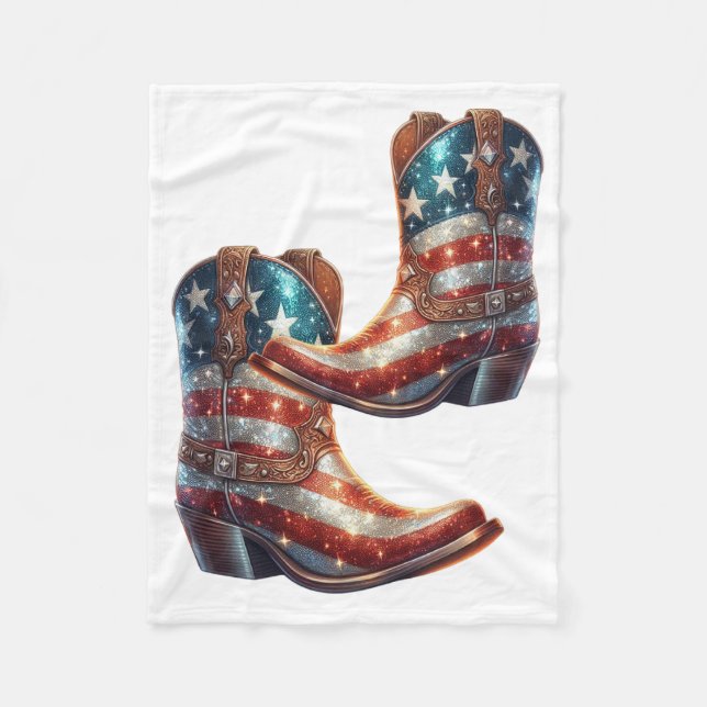 Bling American Flag Cowboy Boots Fleecedecke (Vorderseite)