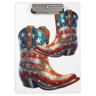 Bling American Flag Cowboy-Stiefel Klemmbrett