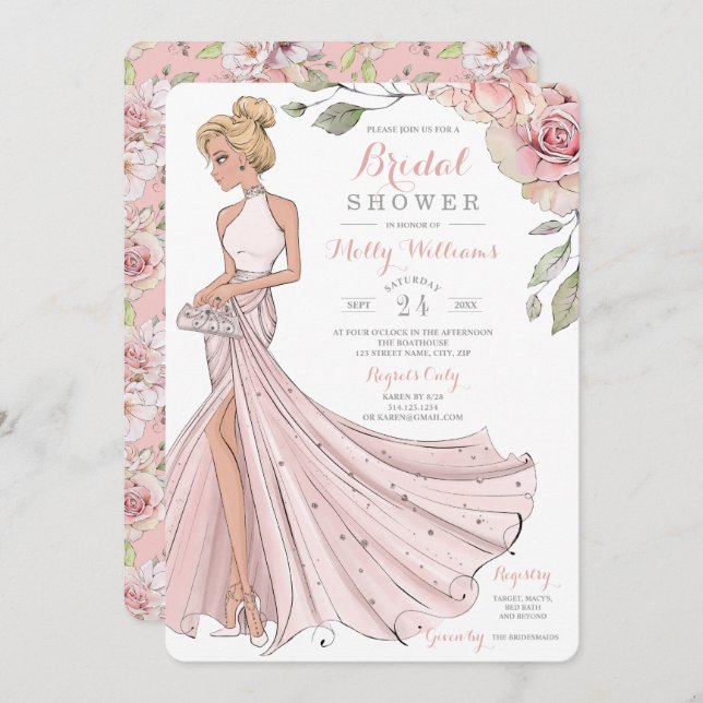 Bling and Glitzer Girl Bride Brautparty Einladung (Vorne/Hinten)