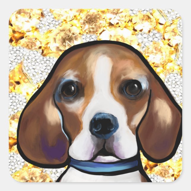 Bling-Beagle Quadratischer Aufkleber (Vorderseite)