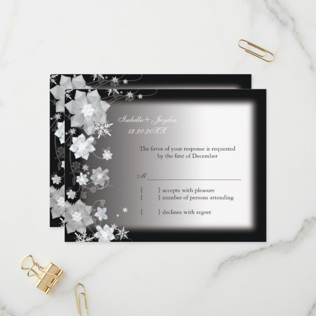 Bling Bling December Wedding RSVP Einladungspostkarte (Vorderseite/Rückseite Beispiel)