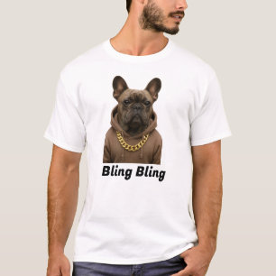 Bling Bling Funny Bulldog T - Shirt mit Gold Chai