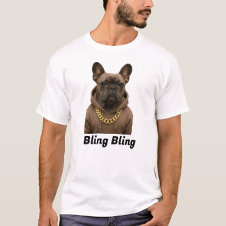 Bling Bling Funny Bulldog T - Shirt mit Gold Chai