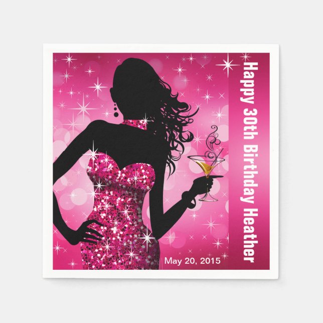 Bling Bombshell Sparkle Birthday Party | fuschia Serviette (Vorderseite)
