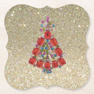 Bling Christmas Red Tree Gold Glitzer Untersetzer
