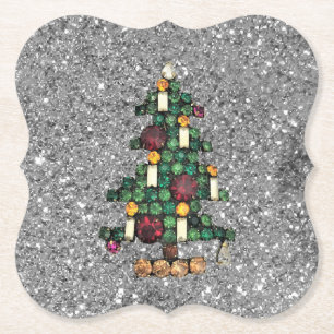 Bling Christmas Tree Silver Glitzer Paper Unterset Untersetzer