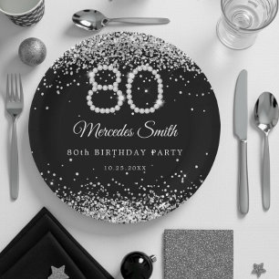Bling Diamonds 80. Geburtstag Party Paper Plate Pappteller