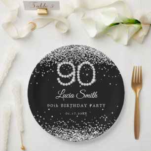 Bling Diamonds 90. Geburtstag Party Teller aus Pap