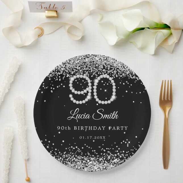 Bling Diamonds 90. Geburtstag Party Teller aus Pap (Hochzeit)