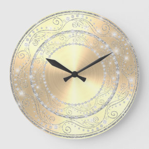 Bling Diamonds Elegant Golden Wedding Gift Large C Große Wanduhr