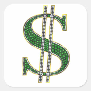 Bling Dollar Sign Diamond Emerald Gem Quadratischer Aufkleber