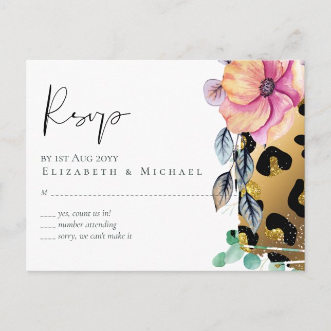 Bling Girly Glam Leopard Print Pink Gold Wedding Postkarte (Vorderseite)